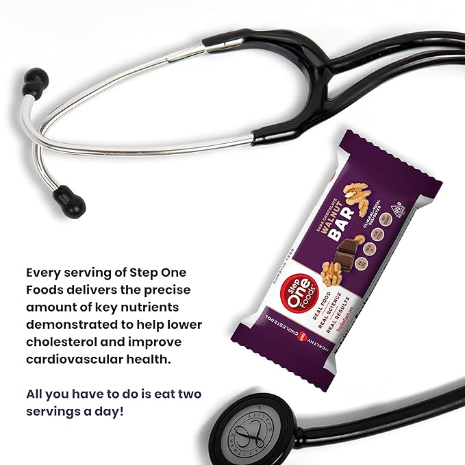 Step One Foods Dark Chocolate Walnut Bars Omega 3's and Dietary Fiber Gluten Free Non-GMO Vegan Clinically Proven to help Lower Cholesterol (12 Pack)