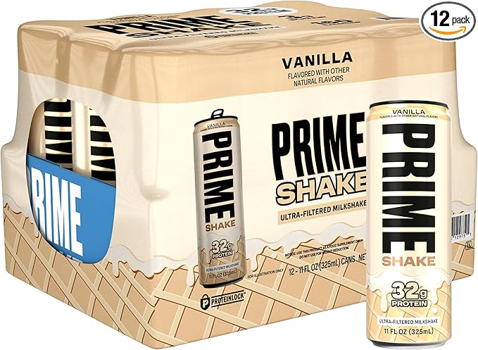 PRIME Shakes Vanilla 32g Protein Shake for Muscle Support &amp Recovery Ultra-Filtered Milk Lactose Free Low Sugar Low Calorie Ready to Drink 11 fl oz 12 Pack