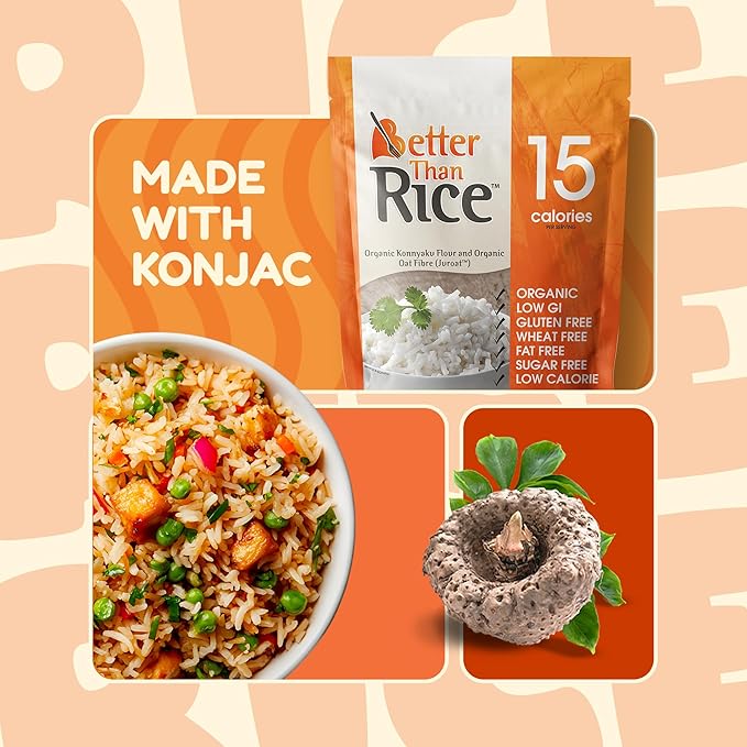 Better Than Pasta Organic Shirataki Rice – USDA Organic Zero Net Carbs Keto &amp Diabetic Friendly Gluten-Free Wheat-Free Low-Calorie Plant-Based Non-GMO No Odor Ready-to-Eat Konjac Noodles