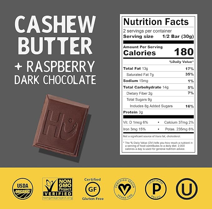 Hu Chocolate Bars | 12 Pack Raspberry Jelly Cashew Butter Chocolate | Natural Organic Vegan Gluten Free Paleo Non GMO Fair Trade Dark Chocolate | 2.1oz Each