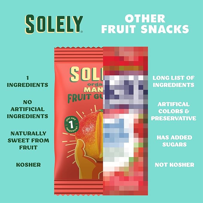 SOLELY - Organic Mango Whole Fruit Gummies Variety Pack (6 Boxes 5 Flavors 5 Individual Bags per Box) -Real Fresh Fruit -Healthy Snacks for Adults &amp Kids -Non GMOVegan SnacksShelf Stable -20 B