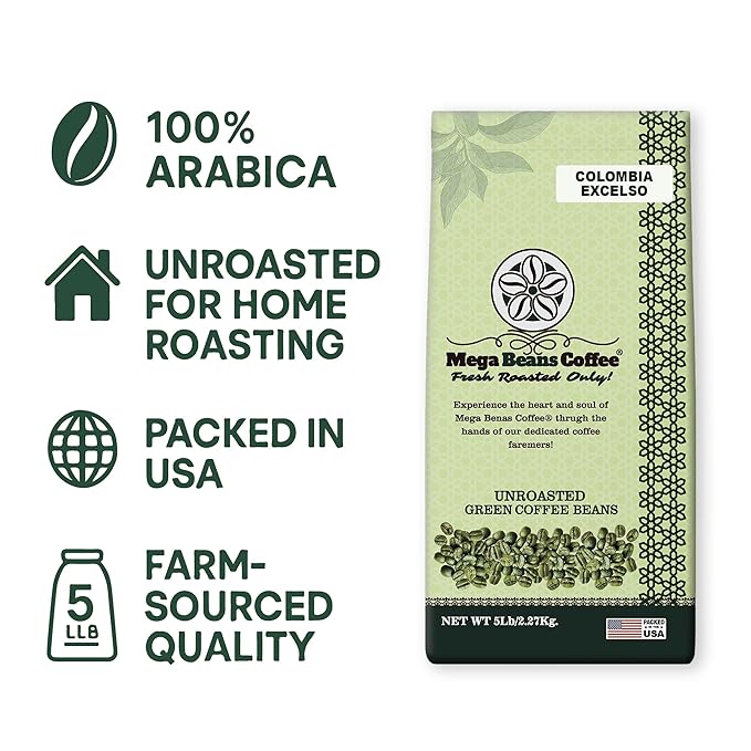 Colombia Ixtapa Excelso Unroasted Green Coffee Beans Mega Beans Coffee 100% Arabica (5LB)