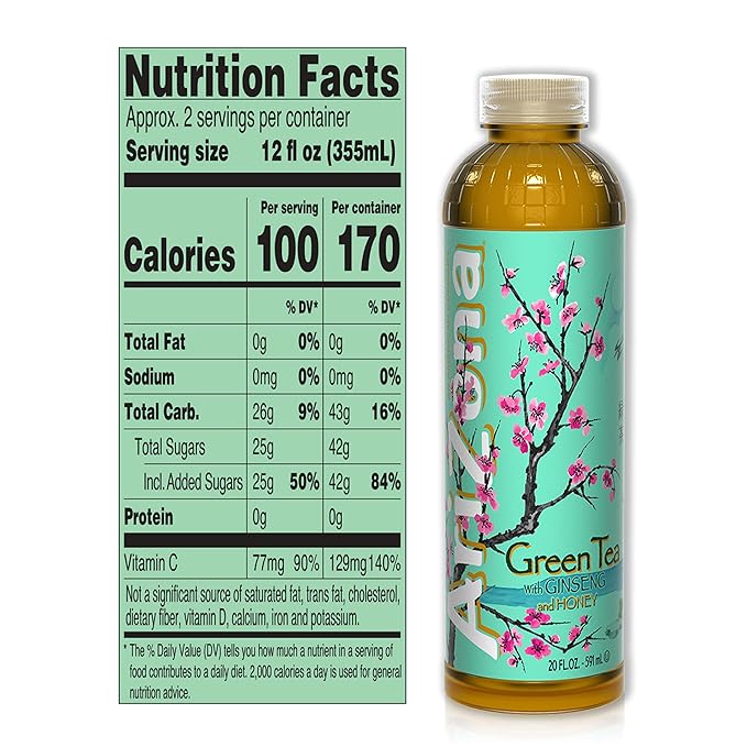 AriZona Green Tea with Ginseng and Honey 20 Fl Oz (Pack of 24)