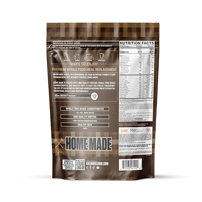 Axe &amp Sledge Home Made Meal Replacement Powder | 48g Protein | Digestive Enzymes &amp Fiber | Non-GMO Premium Ingredients | Protein for Bulking | 25 Servings Double Chocolate Brownie