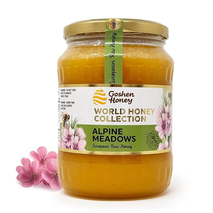 Goshen World Honey Collection - Alpine Wildflower Blossoms from Italy - Raw Rare and Sustainable Floral Sources - Derived from Natural Flower Nectar with Antioxidants - Nature's Sweetener - 32oz