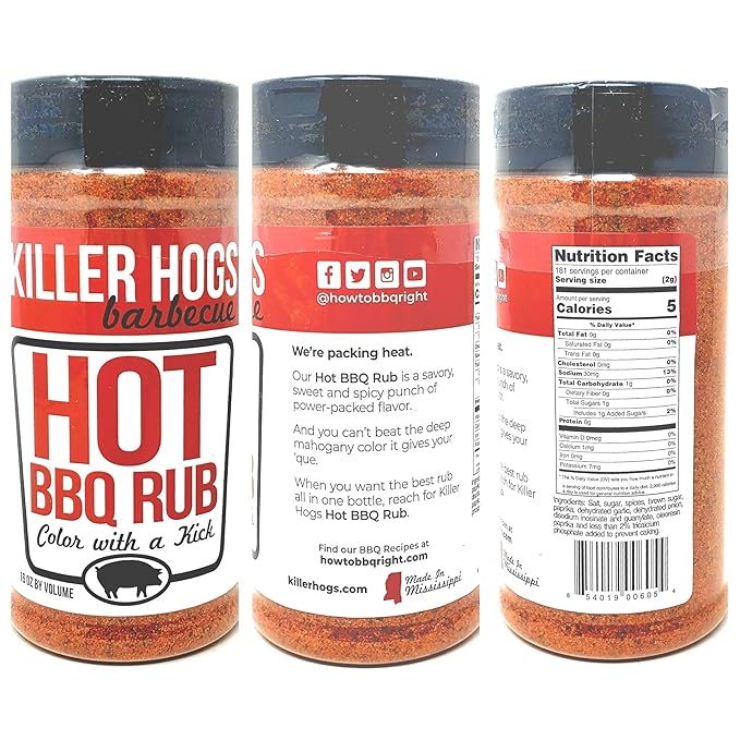 Killer Hogs Barbecue Rub Variety Pack - Hot BBQ Steak Rub A.P. Seasoning and Original BBQ Rub - Pack of 4 Bottles - 48 oz Total - Bulk Killer Hogs Barbecue Seasoning