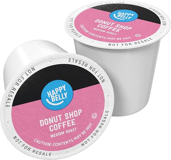 Amazon Brand - Happy Belly Medium Roast Coffee Pods Donut Style Compatible with Keurig 2.0 K-Cup Brewers 100 Count