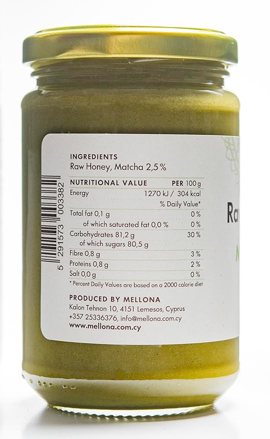 Mellona 100% Raw Honey Unfiltered with Matcha - Natural Honey Raw Unprocessed Unheated &amp Unfiltered No Artificial Additives Pure Superfood 400 Gram
