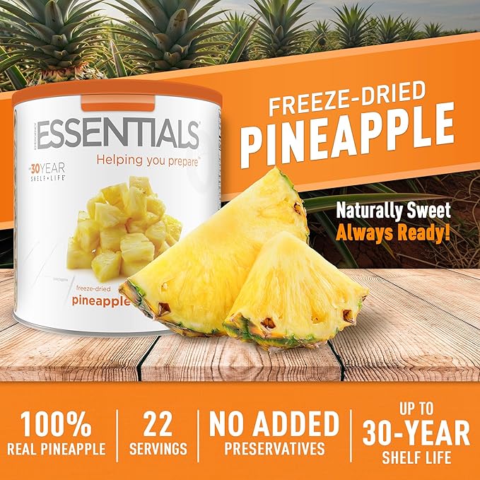 Emergency Essentials Freeze-Dried Pineapple Dices #10 Can | 22 Servings of Real Fruit | 30-Year Shelf Life | Long-Term Emergency Food Snack and Dessert Ingredient | Lightweight &amp Ready to Eat