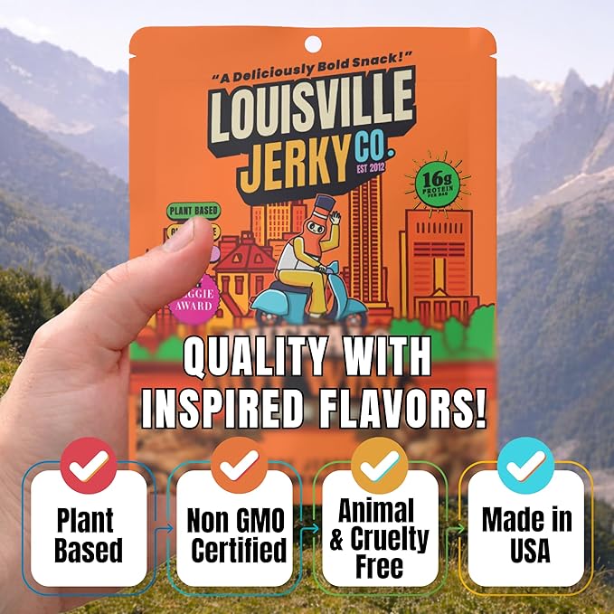 Louisville Vegan Jerky - Buffalo Hot Wing Vegetarian &amp Vegan-Friendly Jerky 21 Grams of Non-GMO Soy Protein 210 Calories Per Bag Gluten-Free Ingredients (3 oz 5-Pack)