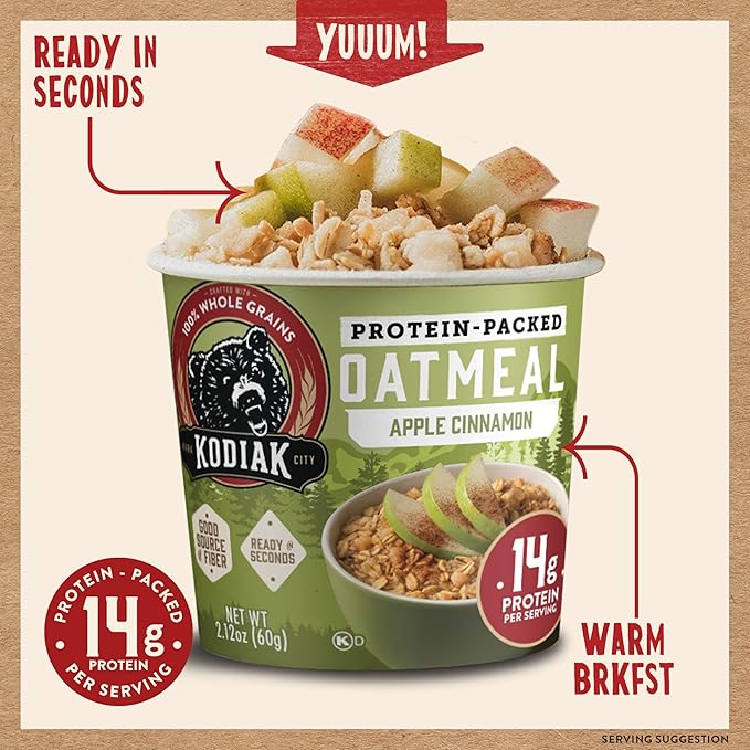 Kodiak Cakes Instant Protein Apple Cinnamon Oatmeal in a Cup 2.12oz (Pack of 12)