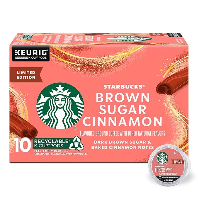 Starbucks K-Cup Coffee Pods Flavored Hot or Iced Coffee Brown Sugar Cinnamon 10 Keurig Pods