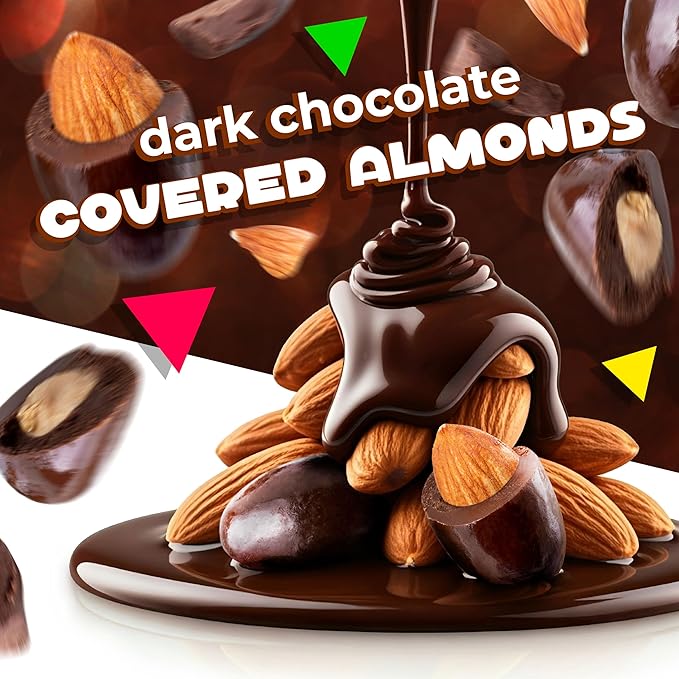 Dark Chocolate Covered Almonds | 2 Lb Bulk Bag | Roasted Chocolate Covered Nuts | Crunchy Office Candy Snack | Gourmet Party Favor &amp Gift Basket Filler