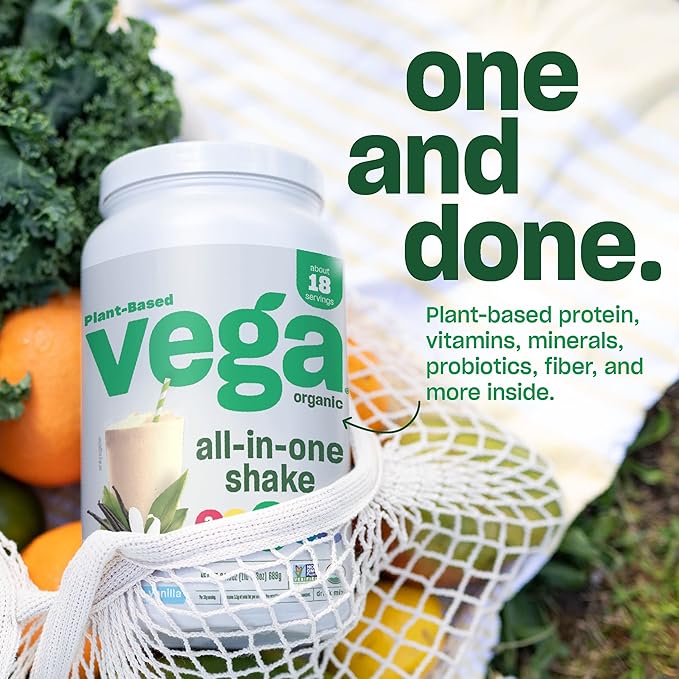 Vega Organic All-in-One Vegan Protein Powder Chocolate Mint - Superfood Ingredients Vitamins for Immunity Support Keto Friendly Pea Protein for Women &amp Men 1.6 lbs (Packaging May Vary)