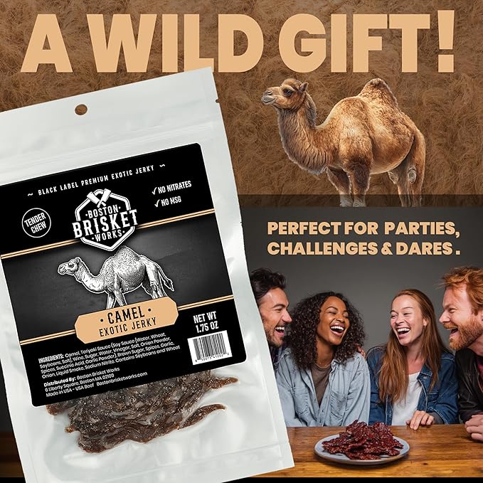 CAMEL JERKY – 100% Real Camel Meat – Exotic Wild Game Snack – Unique Valentines Day Gifts for Men Boyfriend Husband – Cool Guy Gift Idea – Handcrafted in USA