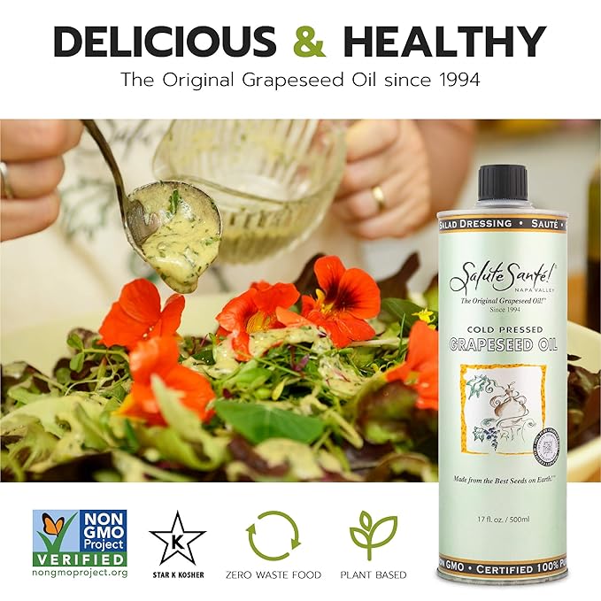 Salute Santé! Cold Pressed Grapeseed Oil – 500 ml 6-Pack — vegetable oil cooking oil grapeseed oil — High Smoke Point Neutral Flavor Ideal for Frying Baking &amp Salad Dressings