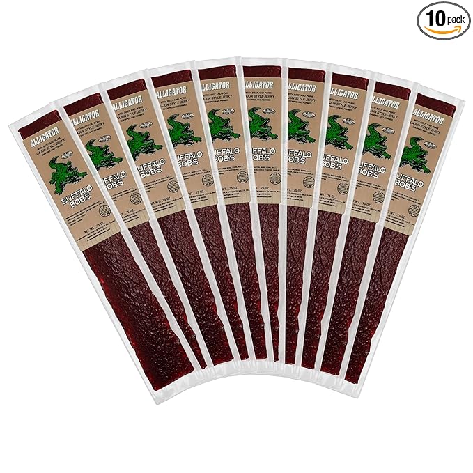 Buffalo Bob's Wild Game Meat Snack - Alligator Cajun Jerky 10 Pack