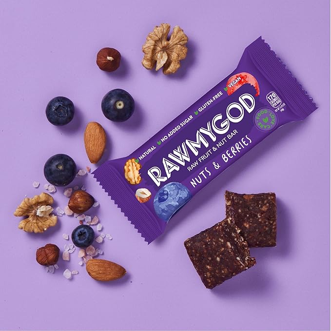 RAWMYGOD Fruit and Nut Bars Gluten Free Vegan No Added Sugar (16 bars Variety Pack I - 4 Raw Cacao 3 Apple &amp Cinnamon 3 Nuts &amp Berries 3 Cherry Peanut 3 Pistachio &amp Cranberry)