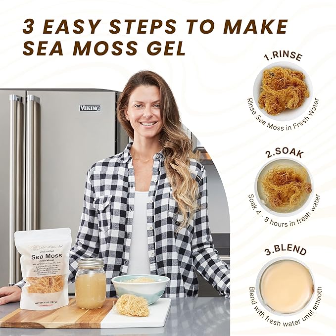 Raw Wildcrafted Gold Sea Moss 1 lb St. Lucia Sun-Dried Seamoss Natural Ocean Harvested Whole Moss | Makes 240+oz gel