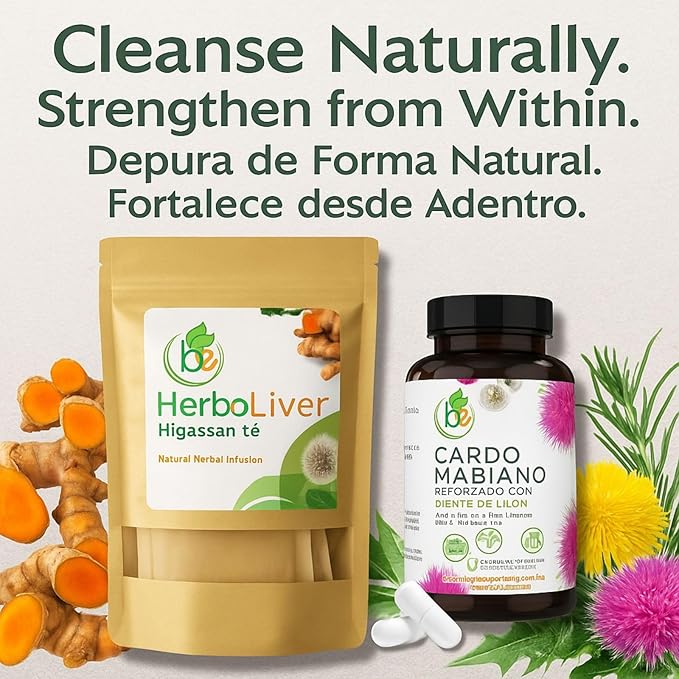 Liver Support Combo – Milk Thistle Capsules + Herbal Detox Tea (Cardo Mariano Turmeric Dandelion Boldo &amp Cuachalalate) – Natural Liver &amp Antioxidant Support – 100% Vegan Non-GMO – by Bexpe