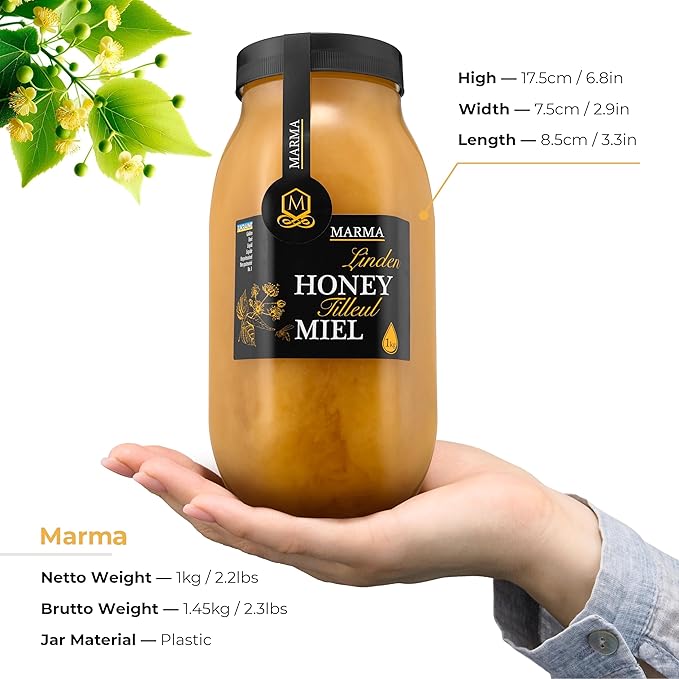 HONIGMA® Marma Linden Honey | Authentic Raw Honey from Ukraine | 100% Pure Unpasteurized &amp Fully Crystallized | 1000g/35.2oz | Naturally Solid Texture | Pack of 2