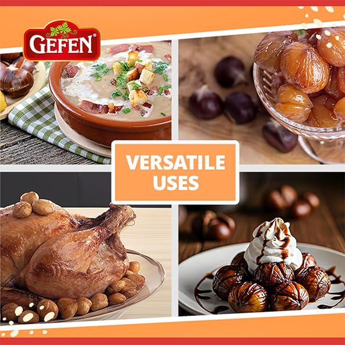 Gefen Organic Whole Peeled and Roasted Chestnuts 3oz (12 Pack) | Chestnuts Peeled and Ready to Eat | Great for Cooking &amp Baking | Gluten Free | Kosher