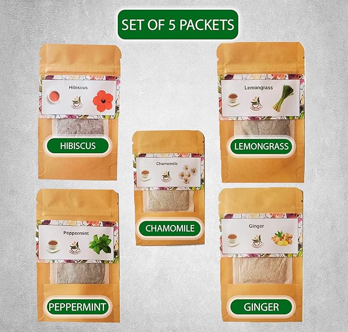 TeaDreamTea Tea Bag Sampler | 25 Bleach-Free Tea Bags | Caffeine Free | Dried Hibiscus Flowers | Ginger Lemongrass Chamomile &amp Peppermint Tea Bags