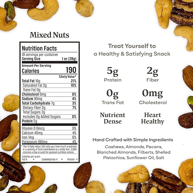 Belmont Peanuts Gourmet Sea-Salted Mixed Nuts 18 oz (1 Pack) – Cashews Almonds Pecans Filberts Pistachios – Only 7 Simple Ingredients No Preservatives – A Premium Salty Crunchy Snack