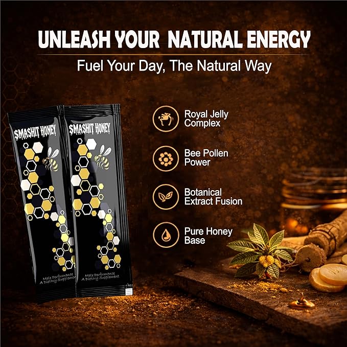 Smashit Honey Packs – 20g Sleeves/Sachets | Individual Honey Packets with Pure Honey &amp Bee Pollen | Raw Honey &amp Royal Jelly Blend | Travel-Friendly Single Serve Sachets (Pack of 3)