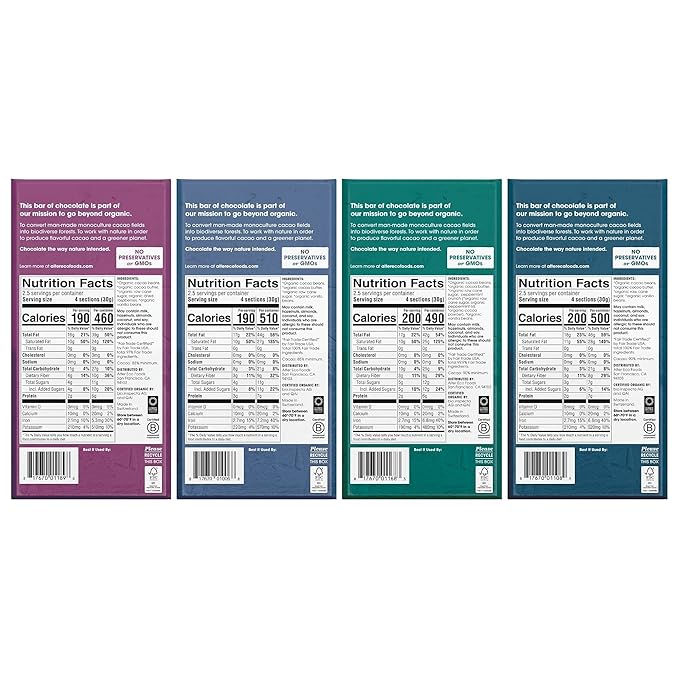 Alter Eco | Dark Chocolate Blackout Variety 4-Pack | Super Blackout Classic Blackout Mint Blackout Raspberry Blackout | Fair Trade Organic Non-GMO Gluten Free | 4 Flavors 1 of each Bar