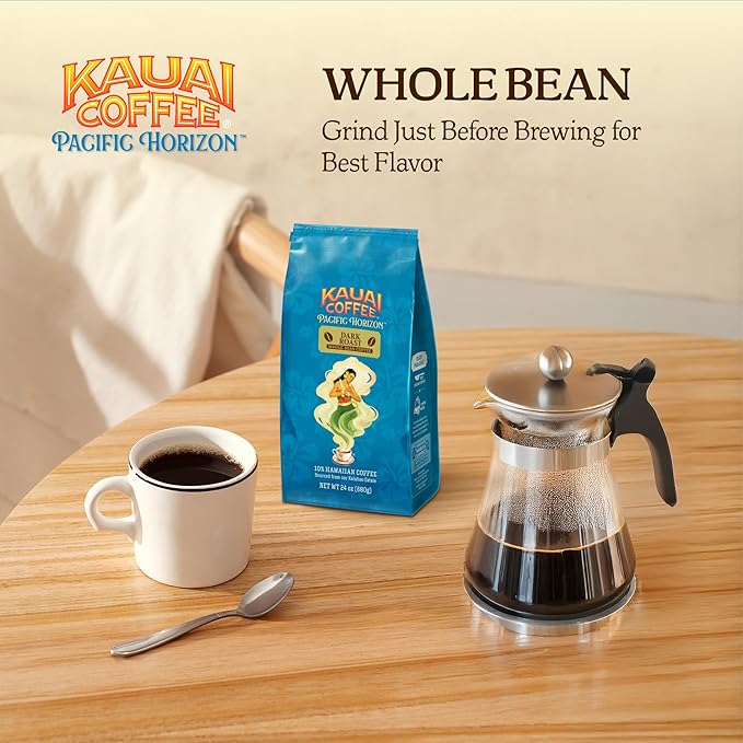 Kauai Coffee Whole Bean Coffee – Smooth Non-Bitter Pure Arabica – Nutty Notes and Sweet Chocolate Overtones – Grown on Hawaii's Largest Coffee Farm – Koloa Estate Dark Roast 1 Pack of 24oz