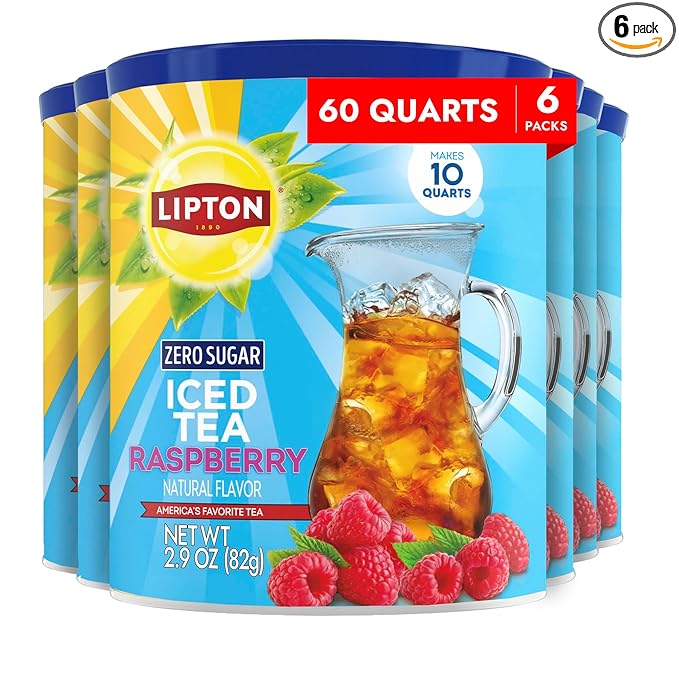 Lipton Zero Sugar Iced Tea Mix Raspberry Flavor Black Iced Tea Makes 10 Quarts (Pack of 6)