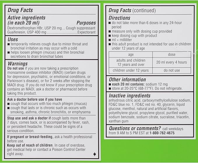 Robitussin Adult Maximum Strength Cough Plus Chest Congestion DM Max Cough Suppressant and Expectorant Raspberry Flavor 8 Fl Oz x 2