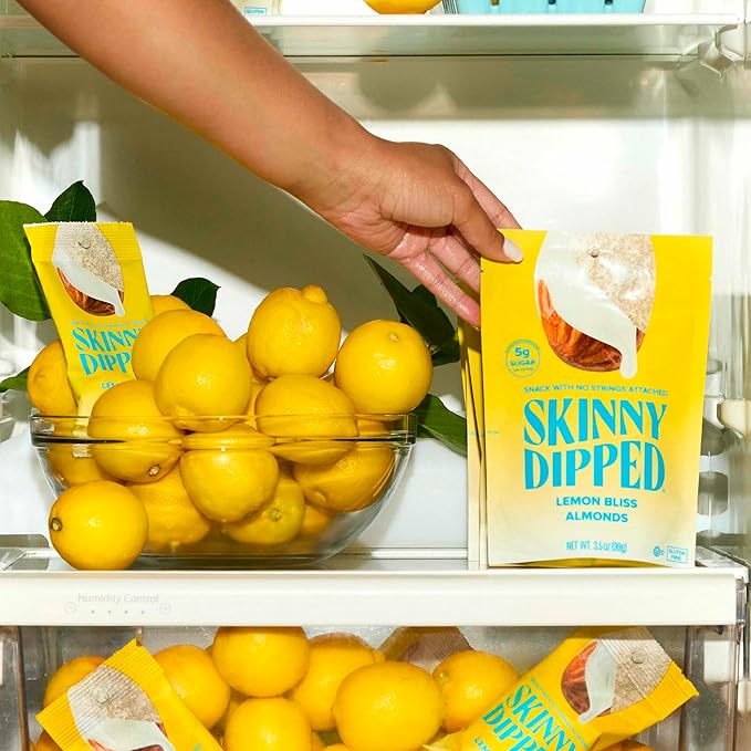 SkinnyDipped Lemon Bliss Almonds Mini Snack Packs Chocolate Covered Almonds Low Sugar Gluten Free Healthy Snack 24 Count