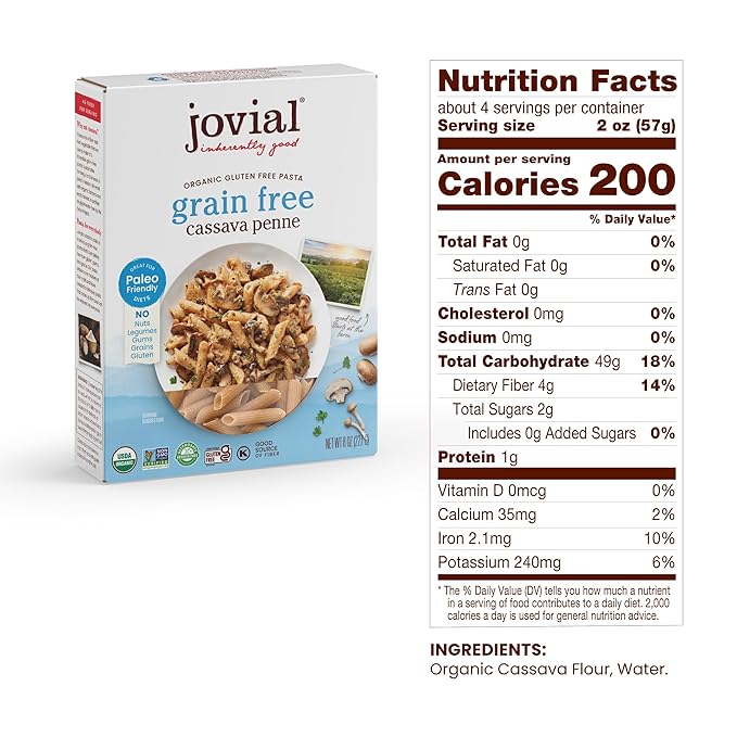 Jovial Grain-Free Cassava Pasta Variety (Orzo Penne and Fusilli) - Cassava Pasta Paleo Pasta Gluten Free Pasta Spaghetti Grain-Free Gluten-Free Organic Non-GMO - 3 Pack 1 of Each Flavor