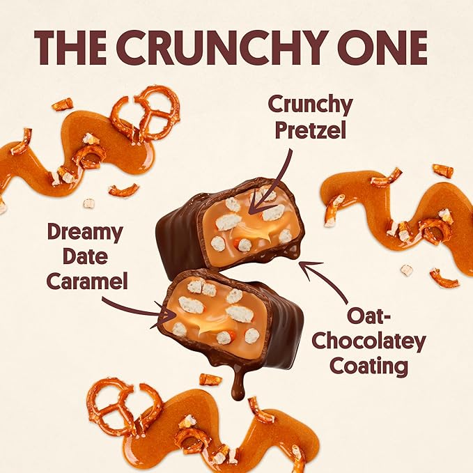 Harken Sweets The Crunchy Pretzely One - Oat Milk Chocolate Candy Bars with Pretzels and Date Caramel Sweetened with Dates and No Sugar Added High Fiber Nut-Free Gluten-Free Plant-Based 12 Bars