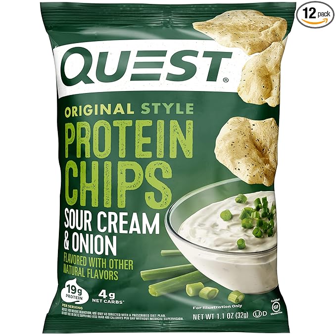 Quest Nutrition Sour Cream &amp Onion Protein Chips 19g Protein 4g Net Carbs Low Carb Gluten Free 1.1 oz (Pack of 12)
