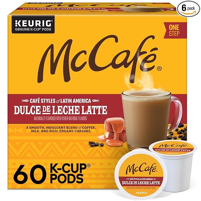 McCafé Dulce de Leche Latte One Step Latte Single Serve Keurig K-Cup Pods Flavored Coffee 60-Count Box (6 Packs of 10)