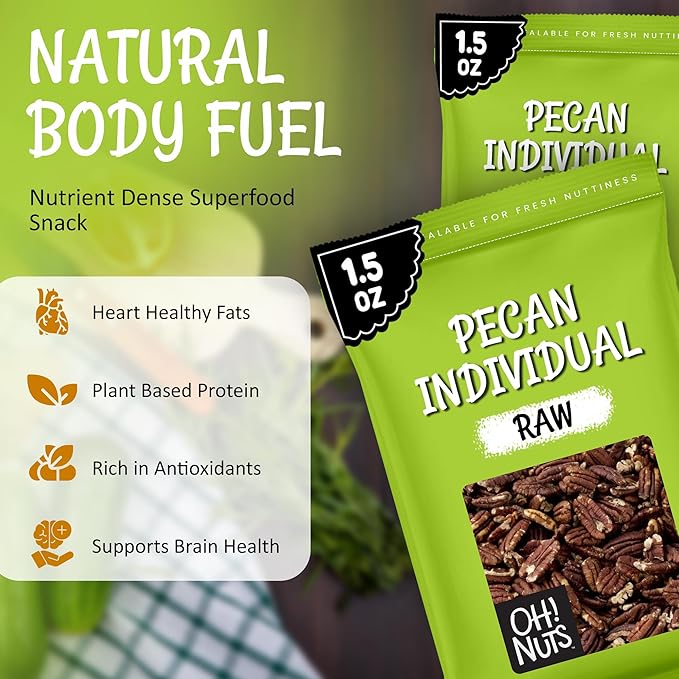 Oh! Nuts Pecan Raw Individual Nut Snacks for On-the-Go - 12 Convenient Nut Snacks for School - Bulk Nuts Variety - Individual Packs (1.5 oz Each)
