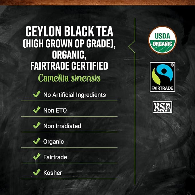 Frontier Co-op Organic Ceylon Black Tea 1-Pound Bulk High-Grown Orange Pekoe Medium-Strong Tea Body Kosher Fair Trade
