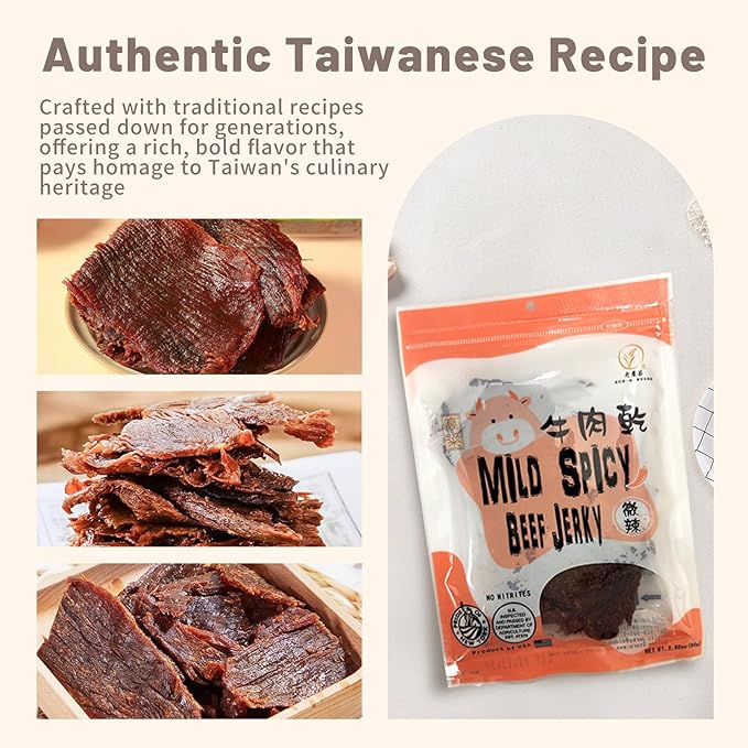 Old Cottage Beef Jerky - Authentic Taiwanese Recipe -Taiwanese Snacks - Dried Jerky Protein Snack | Beef Jerky Asian Snacks 2.82oz Pack of 3 Made in The USA (Pack of 3 Mild Spicy)