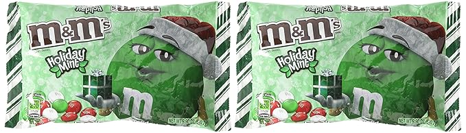 M&ampM's Mint Chocolate Christmas Red Green and White Candies 9.2oz Bags 2 Pack