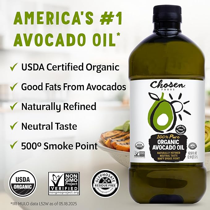 Chosen Foods 100% Pure Organic Avocado Oil 2lt + Recipe eBook Bundle