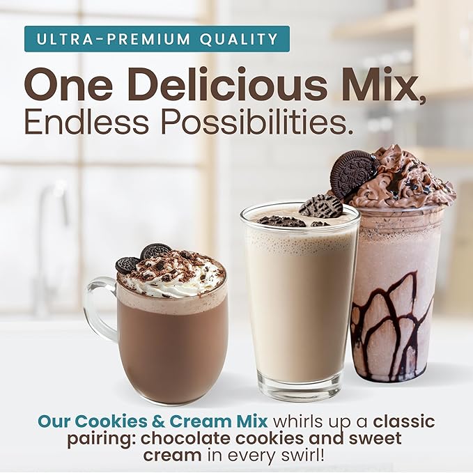 Dr. Smoothie Café Essentials Cookies &amp Cream – No Artificial Colors Flavors or Sweeteners – Shelf Stable – Caffeine-Free – Great for Hot Iced &amp Frozen Frappes (3.5 lb Bag 23 Servings)