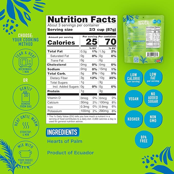 Natural Heaven Spaghetti Noodles Hearts of Palm 6-Pack – Naturally Rich in Potassium Low-Calorie Veggie Pasta Keto &amp Gluten-Free Food Vegan 9 Oz Ea