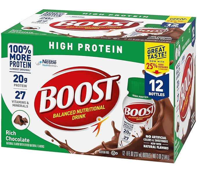 Boost High Protein Balanced Nutritional Drink Rich Chocolate Muscle Health &amp Energy with Protein Vitamins &amp Minerals 25% Less Sugars 8 FL OZ Bottles 12 CT (Pack of 1)