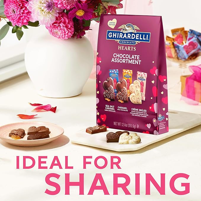 GHIRARDELLI Hearts Chocolate Assortment 15.2 oz Bag Premium Valentine’s Day Candy Individually Wrapped Assorted Chocolate Hearts