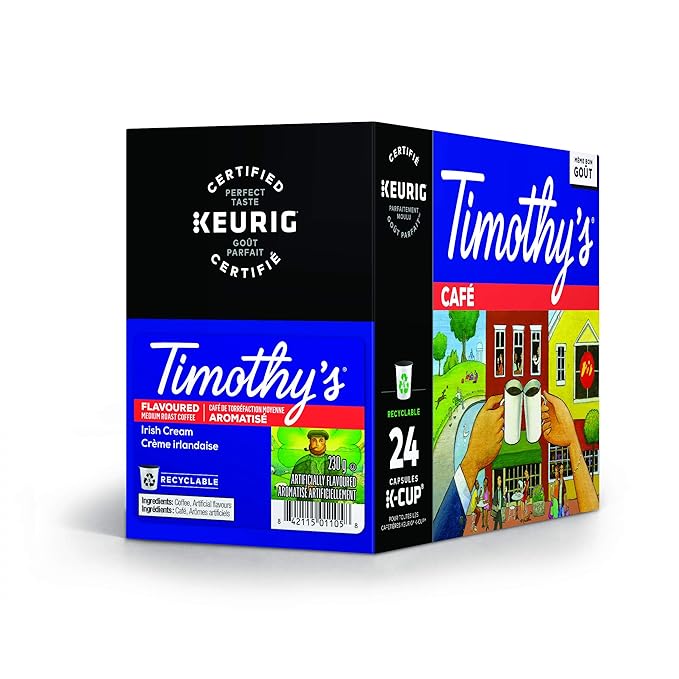 Timothy's Irish Cream Single Serve Keurig Certified Recyclable K-Cup pods for Keurig brewers 24 Count (pack of 2)