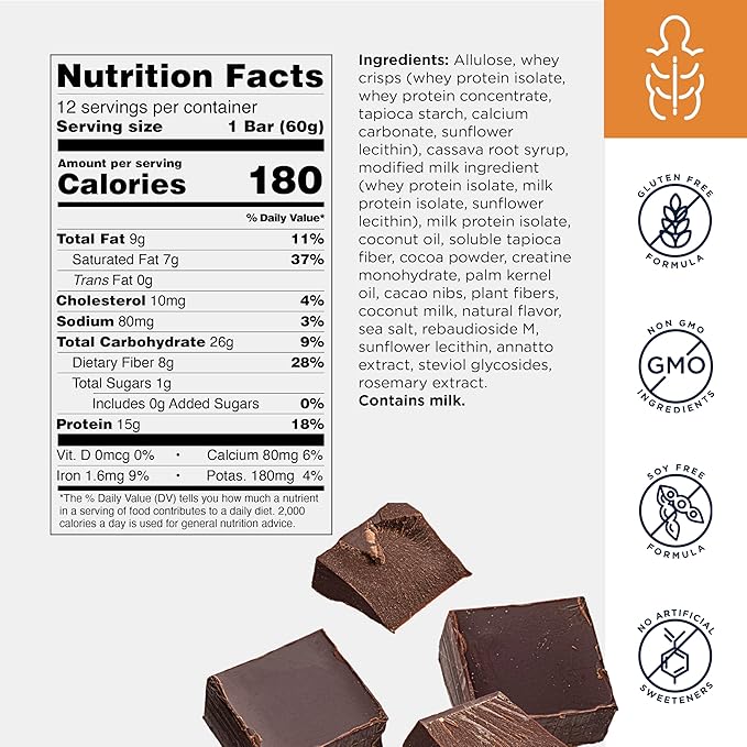 Designs for Health Creatine Whey Boost Bars (12 Bars) | 15 g Whey Protein + Creatine Monohydrate for Energy &amp Strength – Sweetened with Allulose – Gluten-Free Vegetarian Non-GMO &lt1 g Sugar