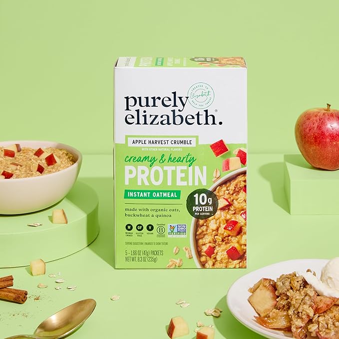 Purely Elizabeth Creamy &amp Hearty Protein Instant Oatmeal Apple Harvest Crumble Vegan Friendly Organic Gluten Free &amp Non-GMO 5 Count 8.3 Ounce (Pack of 6)